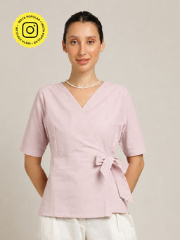 Saltpetre - Women Pink V-Neck Wrap Top