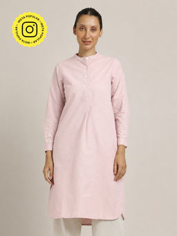 Saltpetre - Women Organic Cotton Pink Mandarin Neck Pleated Tunic