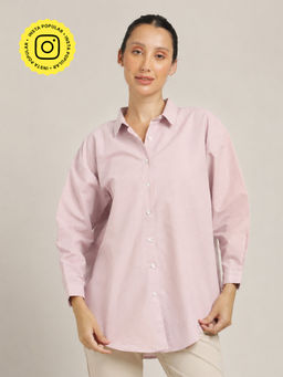 Saltpetre - Pink Organic Cotton Drop Shoulders Oversized Front Button Shirt