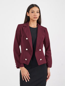 Styli - Maroon Short Length Regular Fit Double Breasted Blazer