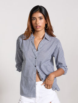 MIXT by Nykaa Fashion - Black And White Gingham Print Full Sleeves Shirt