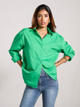 MIXT by Nykaa Fashion - Green Solid Fronts Pocket Full Sleeves Shirt