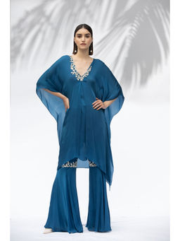 MANDIRA WIRK - Saphire Blue Kaftan Tunic With Sharara (Set Of 2)