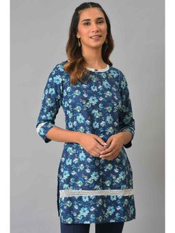 Aurelia - Dark Blue Floral Printed Short Kurti