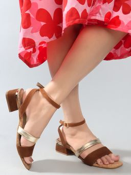 Carlton London - Women Square Toe Buckle Brown Sandal Heels