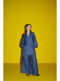 Sil-Sila - Iconic Blue Blazer With Palazzo (Set of 2)