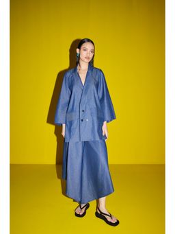 Sil-Sila - Iconic Blue Blazer With High Low Palazzo (Set of 2)