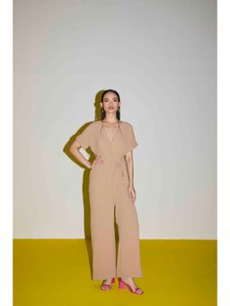 Sil-Sila - Fearless Jumpsuit In Beige with Belt (Set of 2)
