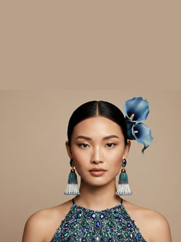 ORNAMAAS - Mughal Jaal Pearl Peacock Tassel Blue Earrings