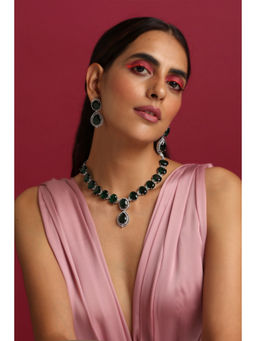 SWABHIMANN - Megan Emerald Zirconia Green Necklace with Earrings