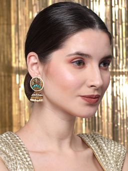 Yellow Chimes - Oxidised Gold Crystal Studded Beads Drop Chandbali Jhumka Jhumki Earrings