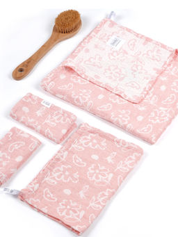 Doctor Towels - Pink Banana Jacquard Floral Medium Bath Towel Pack of 4