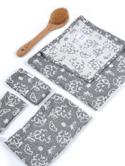 Doctor Towels - Charcoal Banana Jacquard Floral Medium Bath Towel Pack of 4