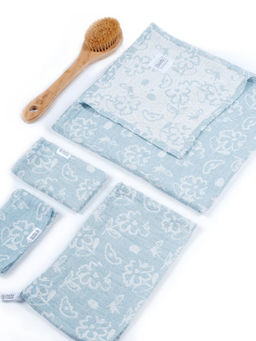 Doctor Towels - Blue Banana Jacquard Floral Medium Bath Towel Pack of 4