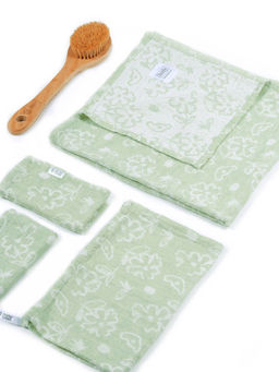 Doctor Towels - Green Banana Jacquard Floral Medium Bath Towel Pack of 4