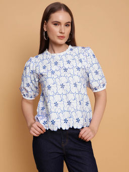 Sands of India - Blue Floral Embroidered Top