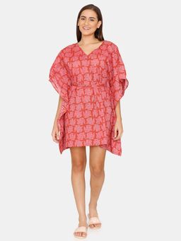 Zivame - Coucou Cotton Cover-up Knee Length Cover Ups With Waist Tie up - True Red