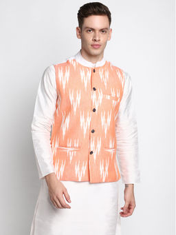 Devoiler - Men Orange Printed Nehru Jacket