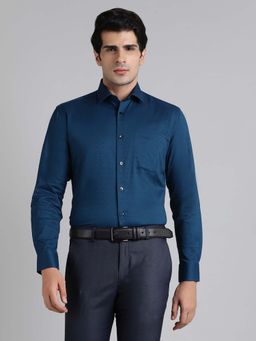 Metal - Navy Blue Self Design Slim Fit Shirt