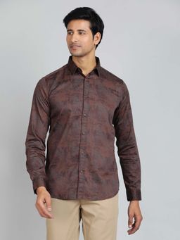 JadeBlue - Brown Printed Slim Fit Shirt