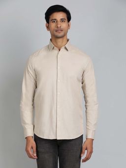 JadeBlue - Beige Solid Slim Fit Shirt