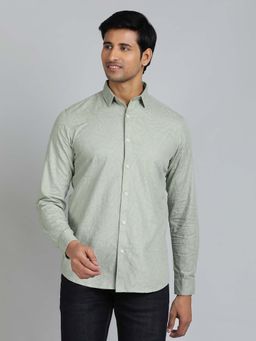 JadeBlue - Green Self Design Slim Fit Shirt