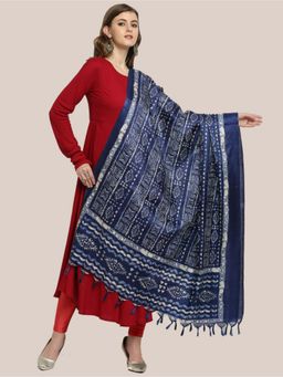 Dupatta Bazaar - Womens Indigo Printed Silk Dupatta
