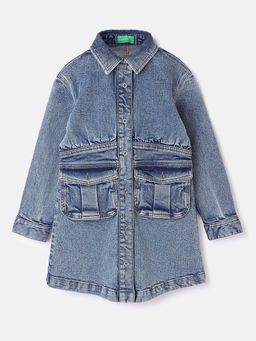 United Colors of Benetton - Regular Fit Spread Collar Solid Denim Mini Dress