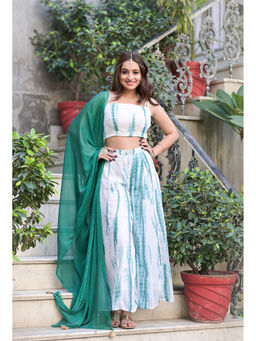 Rangpur - Green Tie Dye Blouse And Palazzo (Set of 3)