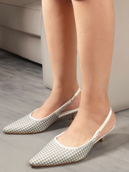 Carlton London - Grey & White Party Slip On Women Heeled Mules