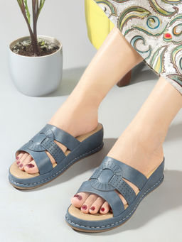 Carlton London - Navy Blue Solid Women Casual Wear Sandals