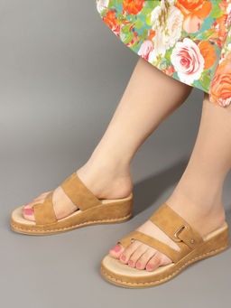 Carlton London - Tan Solid Women Casual Wear Sandals