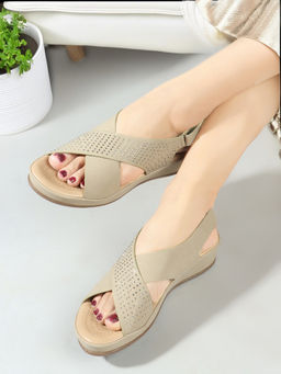 Carlton London - Beige Embellished Women Casual Wear Sandals