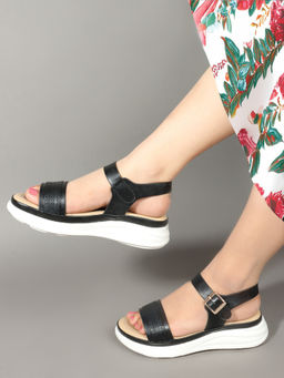 Carlton London - Black Embellished Women Casual Wear Sandals