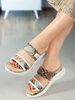 Carlton London - Brown Wedge Heel Printed Women Casual Wear Sandals