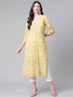 Indibelle - Cotton Yellow Paisley Print Kurta