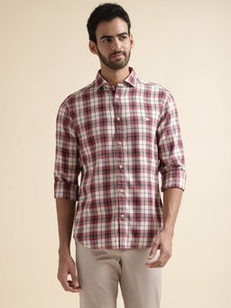 Andamen - Mens Red Full Sleeves Collar Neck Slim Fit Casual Shirt