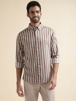 Andamen - Mens Brown Full Sleeves Collar Neck Slim Fit Casual Shirt