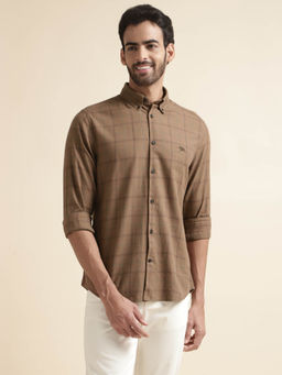 Andamen - Mens Brown Full Sleeves Collar Neck Slim Fit Casual Shirt