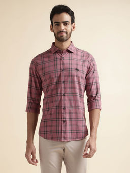 Andamen - Mens Red Full Sleeves Collar Neck Slim Fit Casual Shirt