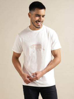 Andamen - Mens Off White Half Sleeves Round Neck Regular Fit T-Shirt