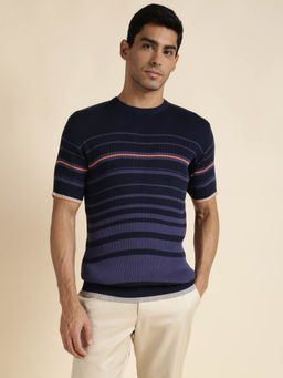 Andamen - Mens Navy Blue Half Sleeves Round Neck Regular Fit T-Shirt