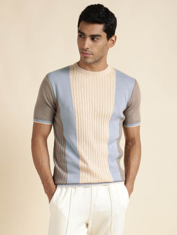 Andamen - Mens Cream Half Sleeves Round Neck Regular Fit T-Shirt