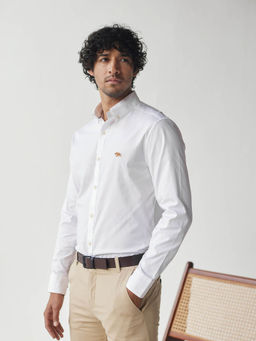 Andamen - Mens White Full Sleeves Collar Neck Regular Fit Casual Shirt