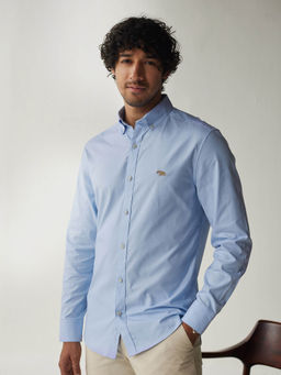 Andamen - Mens Blue Full Sleeves Collar Neck Slim Fit Casual Shirt