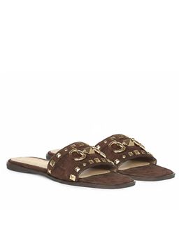 Saint G - Women Studded Brown Suede Leather Flats