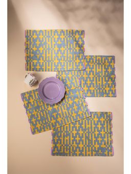 Freedom Tree - Gyamati Cotton Slub Grey Yellow Table Mat -Set Of 4