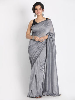 Angoshobha - Silver Cotton Woven Saree with Unstitched Blouse
