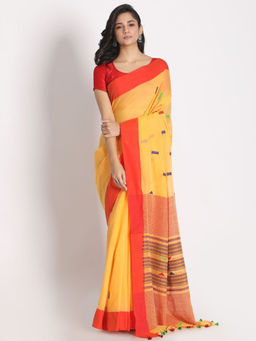 Angoshobha - Yellow Cotton Woven Saree with Unstitched Blouse