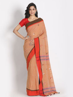 Angoshobha - Orange Cotton Woven Saree with Unstitched Blouse
